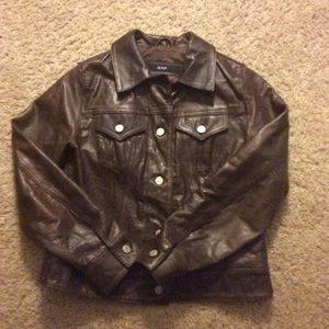 100% GENUINE BROWN LEATHER JACKET BY GAP